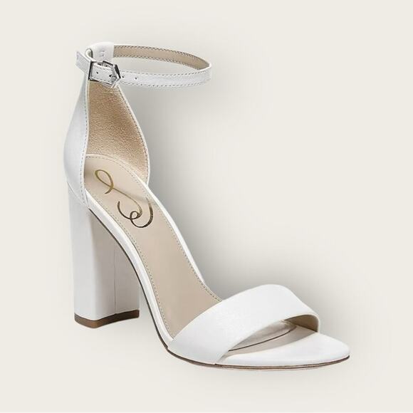 Sam Edelman | Yaro Leather Ankle Strap Block Heel Dress Sandals | White | Size 8 - Picture 1 of 16